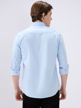 Men's Blue Casual Slim Fit Solid Full Sleeves Shirt