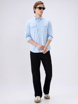 Men's Blue Casual Slim Fit Solid Full Sleeves Shirt