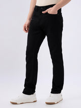 Men's Black Mid-Rise Straight Fit Cotton Blended Casual Jeans