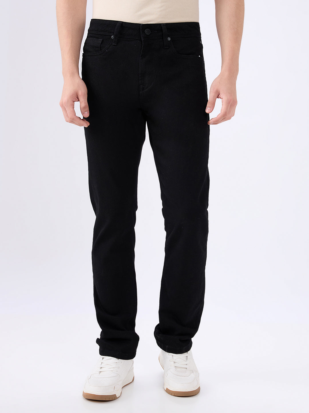 Men's Black Mid-Rise Straight Fit Cotton Blended Casual Jeans