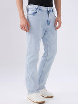 Men's Blue Mid-Rise Bootcut Cotton Blend Casual Jeans