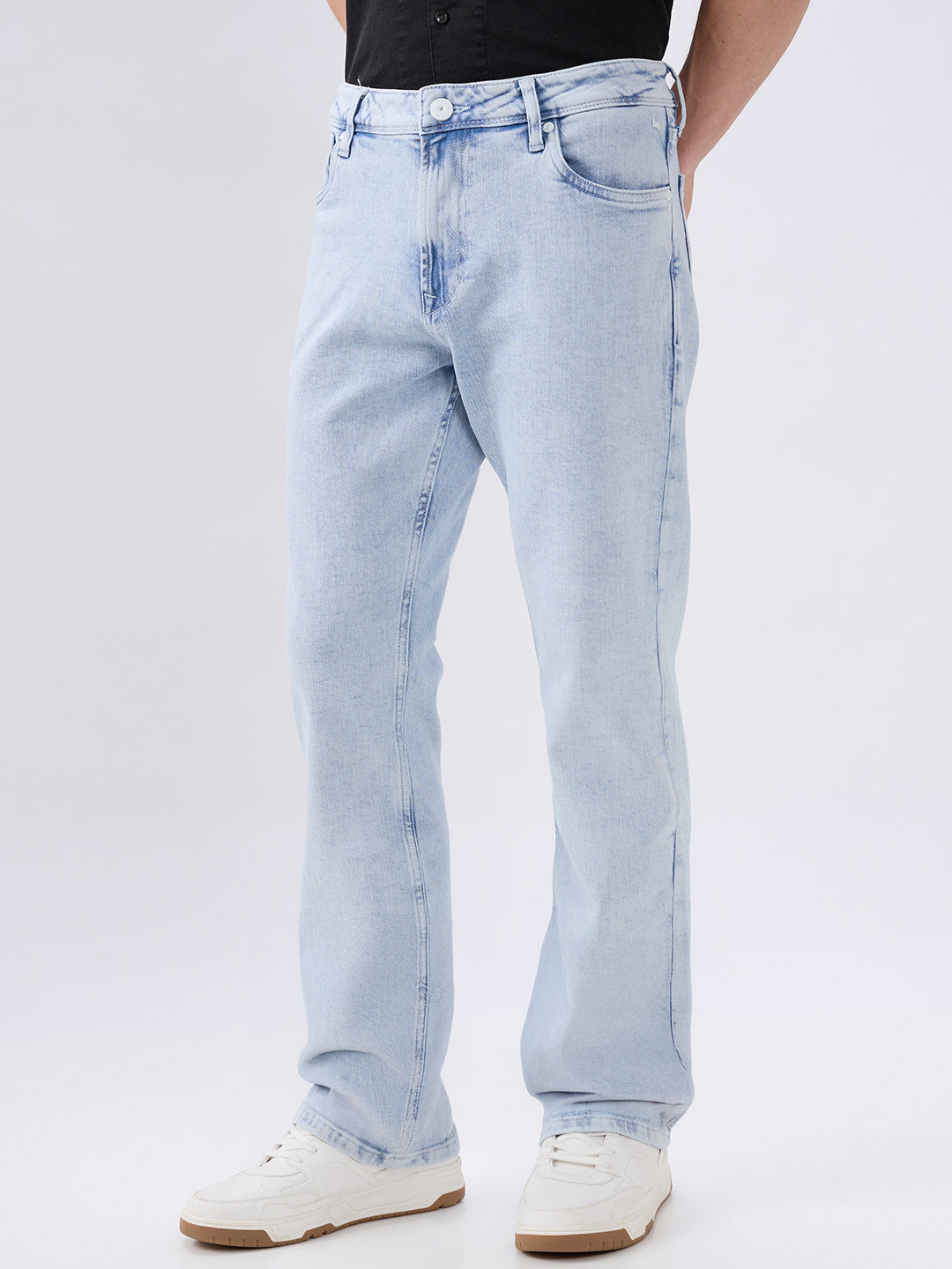 Men's Blue Mid-Rise Bootcut Cotton Blend Casual Jeans