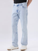 Men's Blue Mid-Rise Bootcut Cotton Blend Casual Jeans