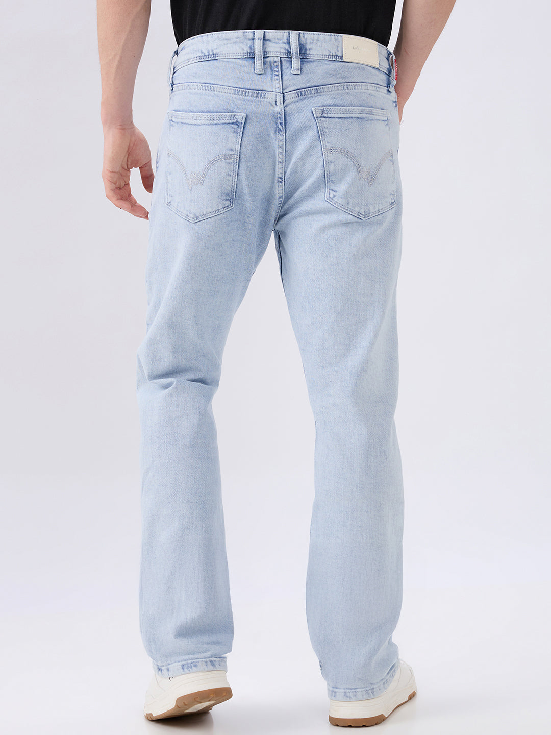 Men's Blue Mid-Rise Bootcut Cotton Blend Casual Jeans