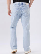 Men's Blue Mid-Rise Bootcut Cotton Blend Casual Jeans
