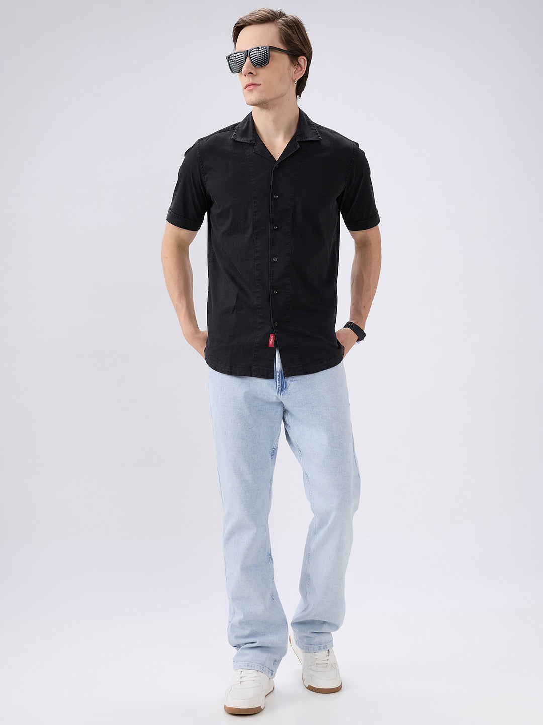 Men's Blue Mid-Rise Bootcut Cotton Blend Casual Jeans