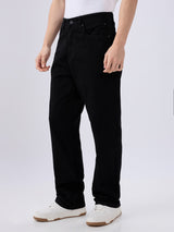 Men's Black Mid-Rise Baggy Cotton Blended Casual Jeans