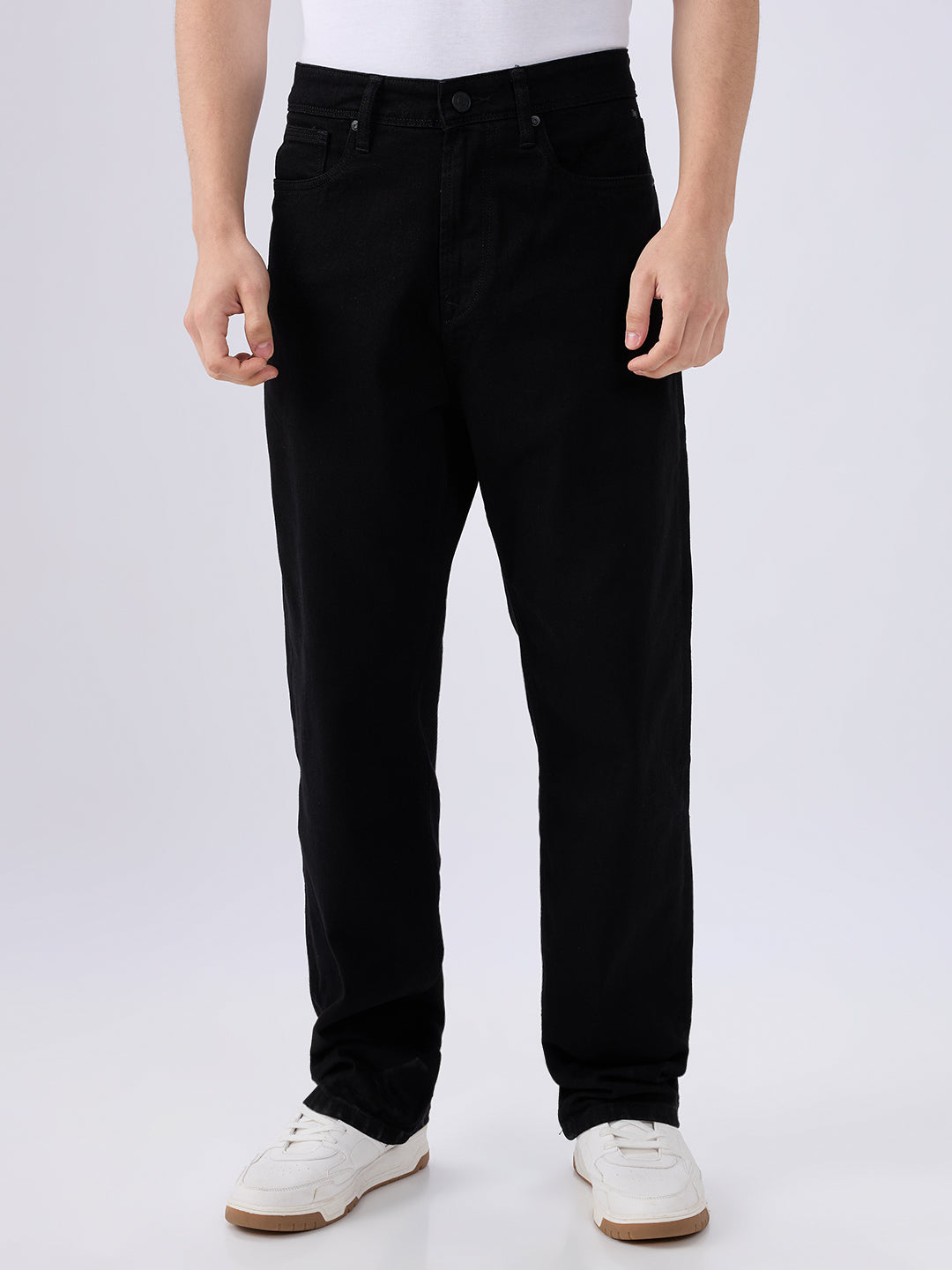 Men's Black Mid-Rise Baggy Cotton Blended Casual Jeans