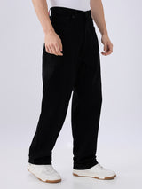 Men's Black Mid-Rise Baggy Cotton Blended Casual Jeans