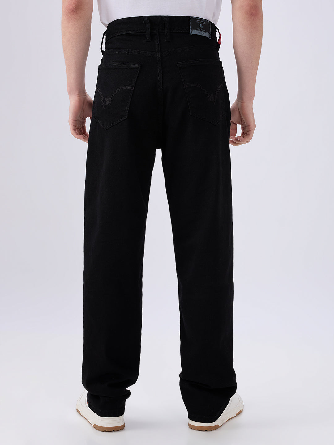 Men's Black Mid-Rise Baggy Cotton Blended Casual Jeans