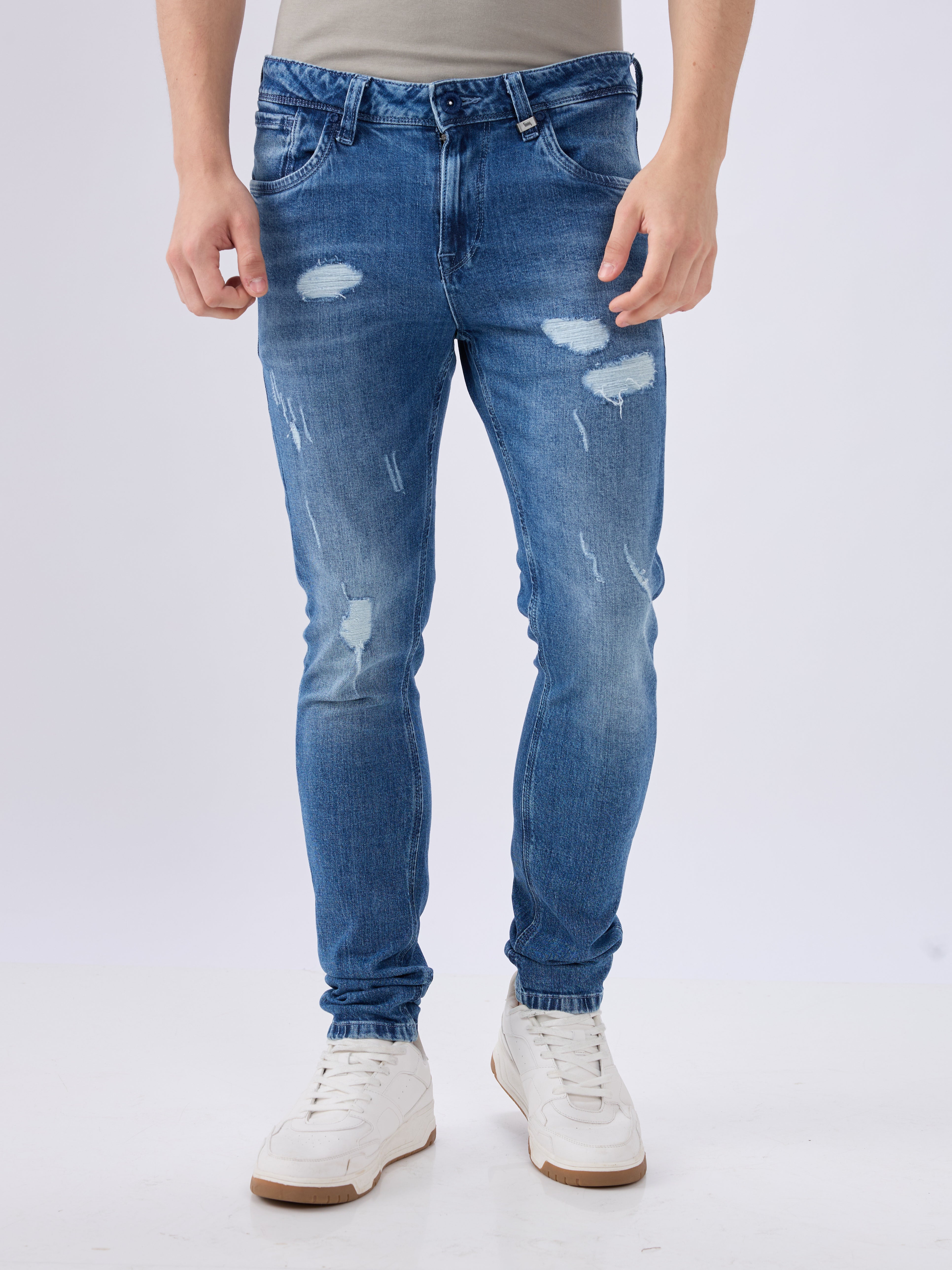 Men's Blue Mid-Rise Skinny Fit Cotton Blended Casual Jeans