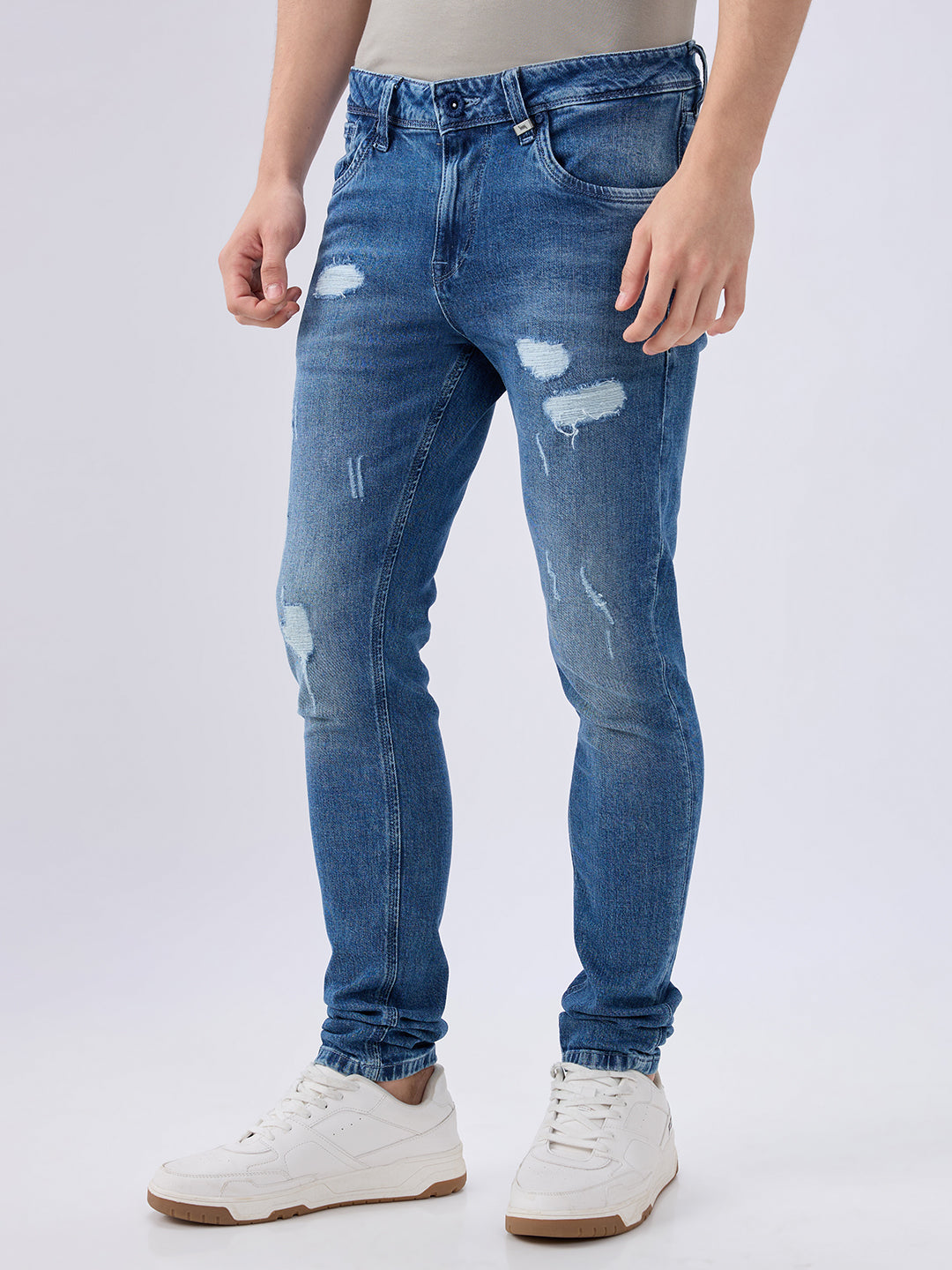 Men's Blue Mid-Rise Skinny Fit Cotton Blended Casual Jeans
