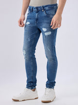 Men's Blue Mid-Rise Skinny Fit Cotton Blended Casual Jeans