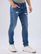 Men's Blue Mid-Rise Skinny Fit Cotton Blended Casual Jeans