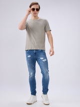 Men's Blue Mid-Rise Skinny Fit Cotton Blended Casual Jeans