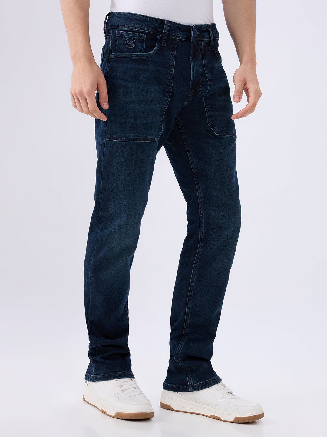 Men's Blue Mid-Rise Straight Fit Cotton Blended Casual Jeans