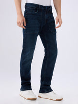 Men's Blue Mid-Rise Straight Fit Cotton Blended Casual Jeans