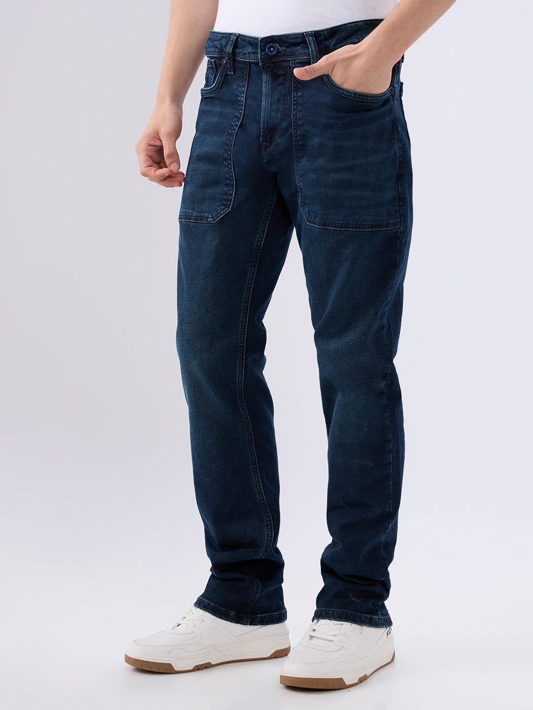 Men's Blue Mid-Rise Straight Fit Cotton Blended Casual Jeans