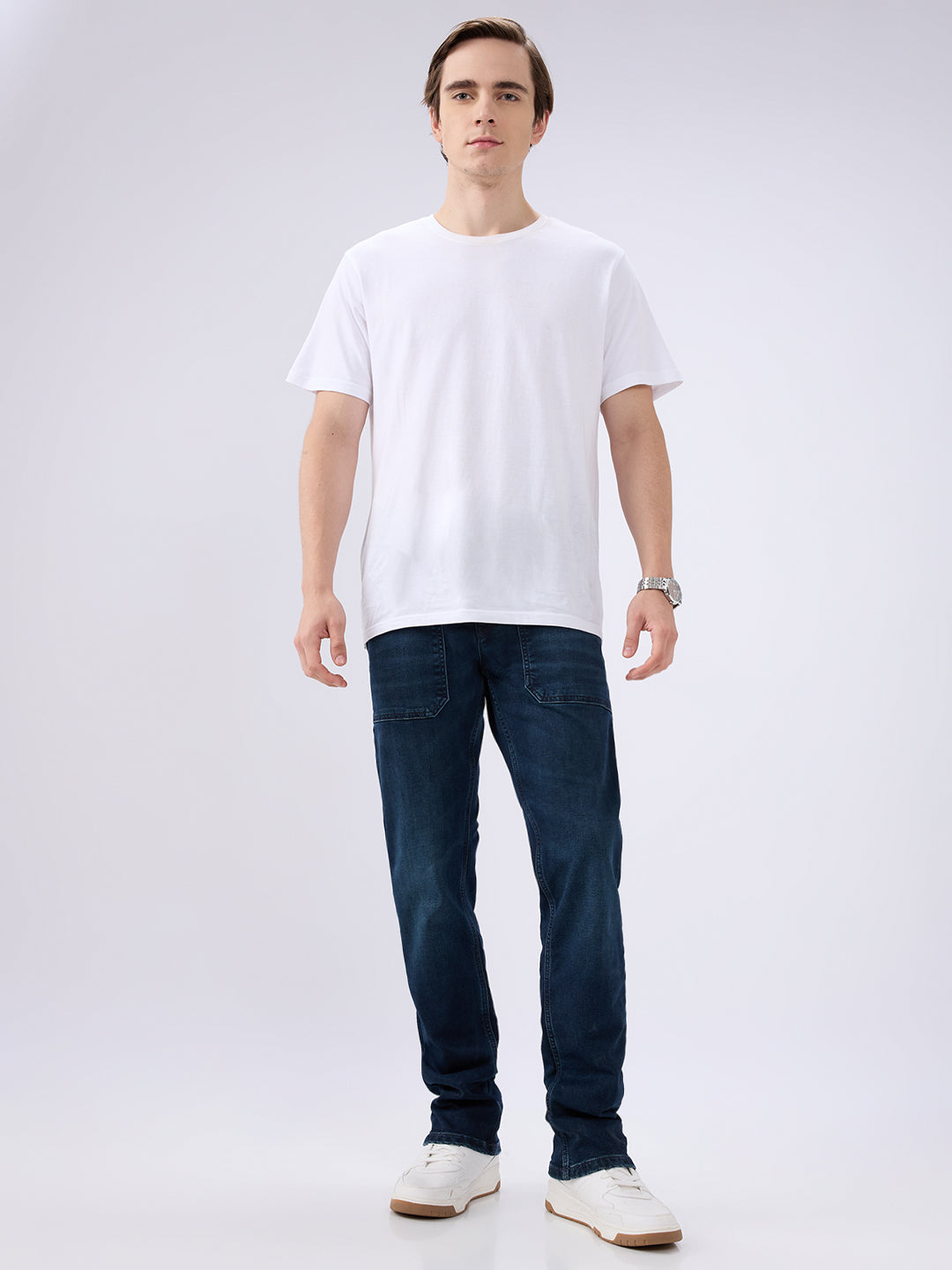 Men's Blue Mid-Rise Straight Fit Cotton Blended Casual Jeans