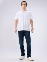 Men's Blue Mid-Rise Straight Fit Cotton Blended Casual Jeans