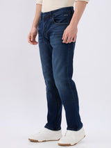 Men's Blue Mid-Rise Straight Fit Cotton Blend Casual Jeans