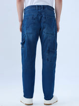 Men's Blue Mid-Rise Straight Fit Cotton Blend Casual Jeans