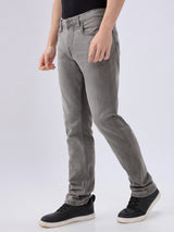 Men's Grey Mid-Rise Straight Fit Cotton Blended Casual Jeans