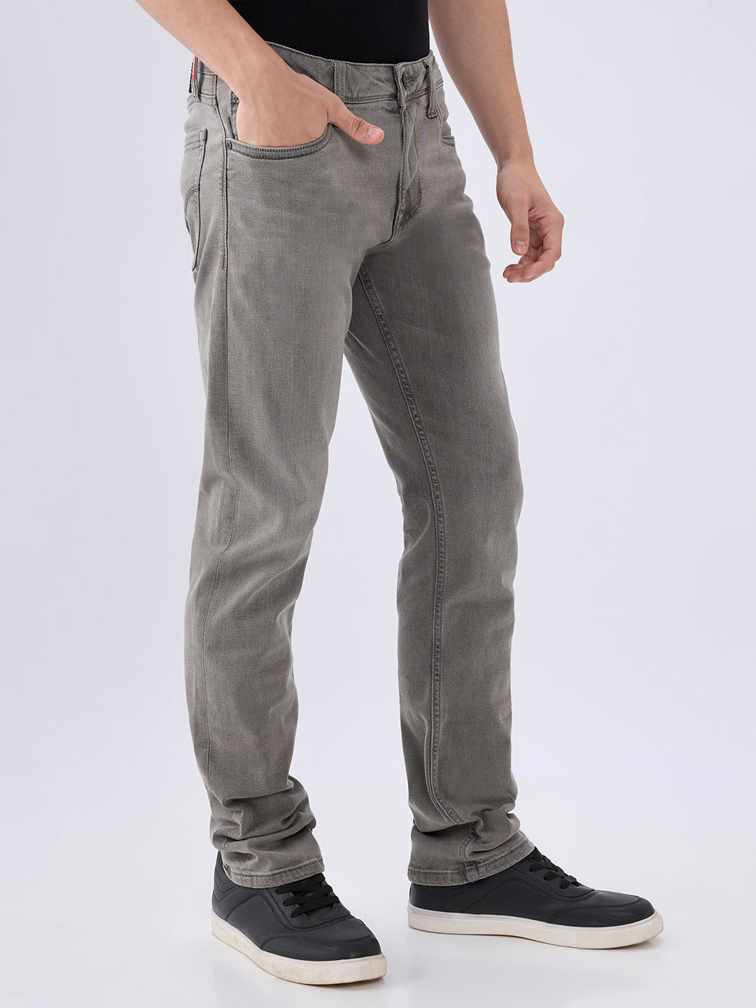 Men's Grey Mid-Rise Straight Fit Cotton Blended Casual Jeans