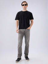 Men's Grey Mid-Rise Straight Fit Cotton Blended Casual Jeans
