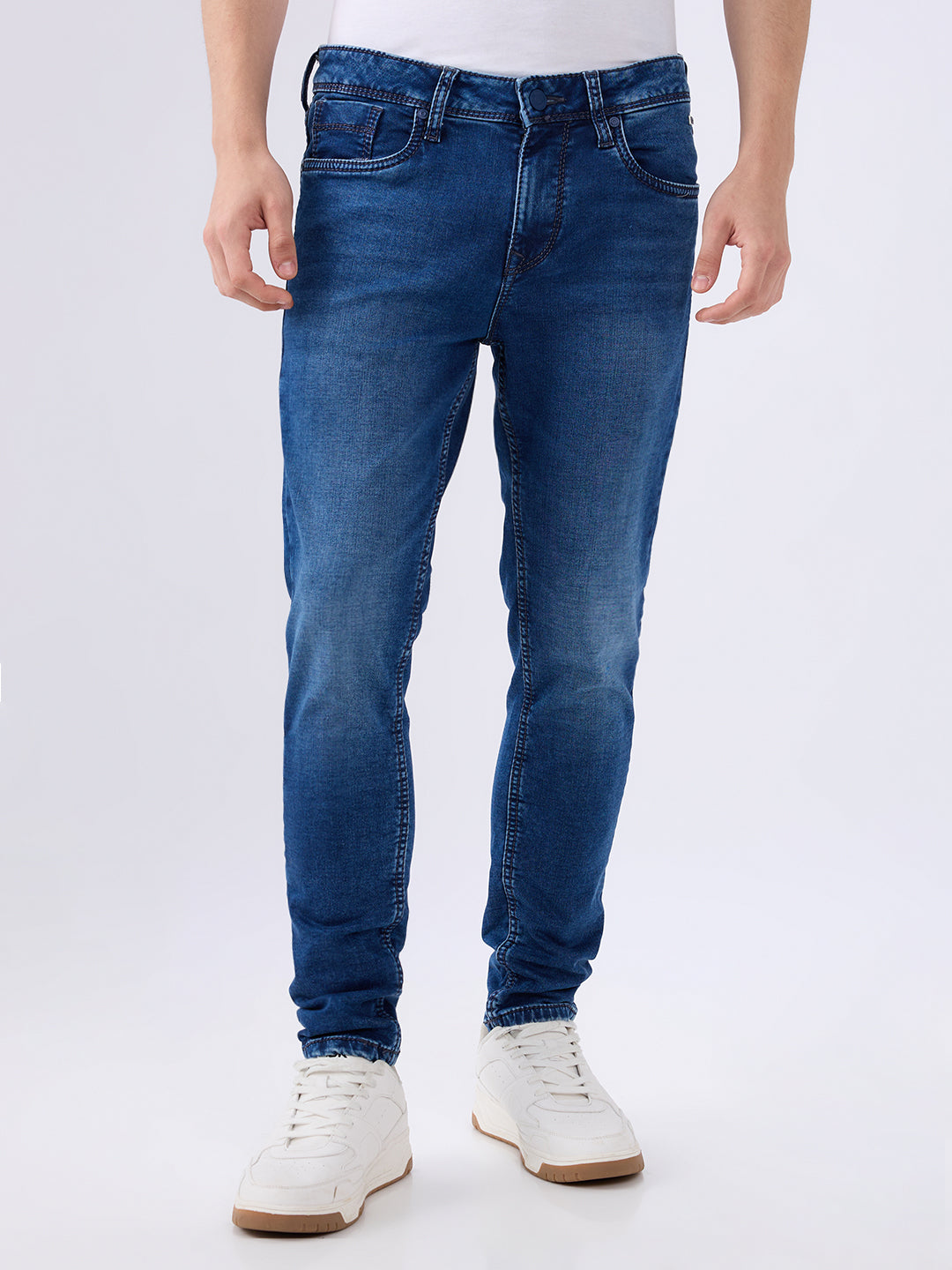 Men's Blue Mid-Rise Skinny Fit Cotton Blended Casual Jeans