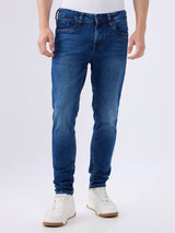 Men's Blue Mid-Rise Skinny Fit Cotton Blended Casual Jeans