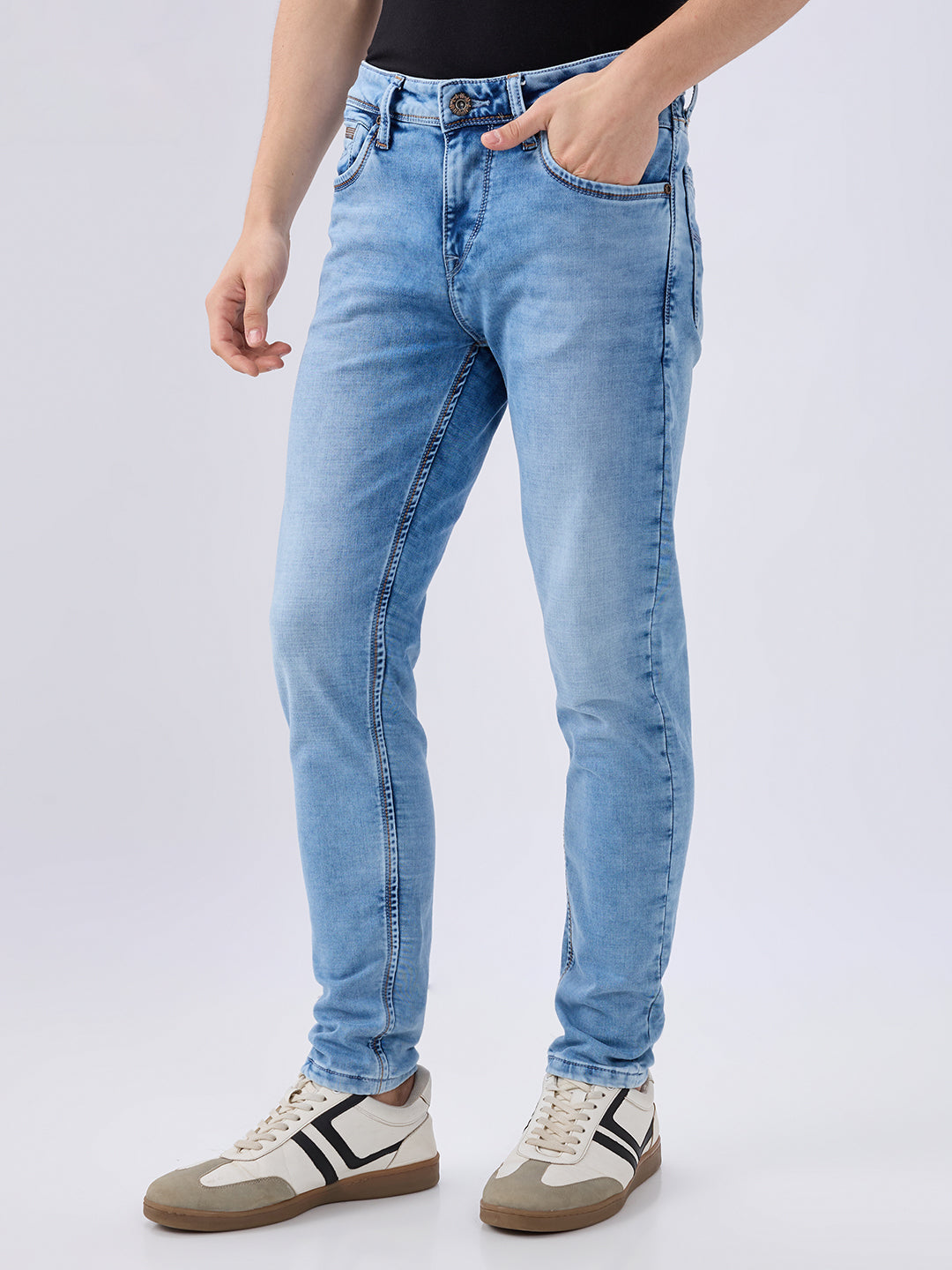 Men's Blue Mid-Rise Skinny Fit Cotton Blended Casual Jeans