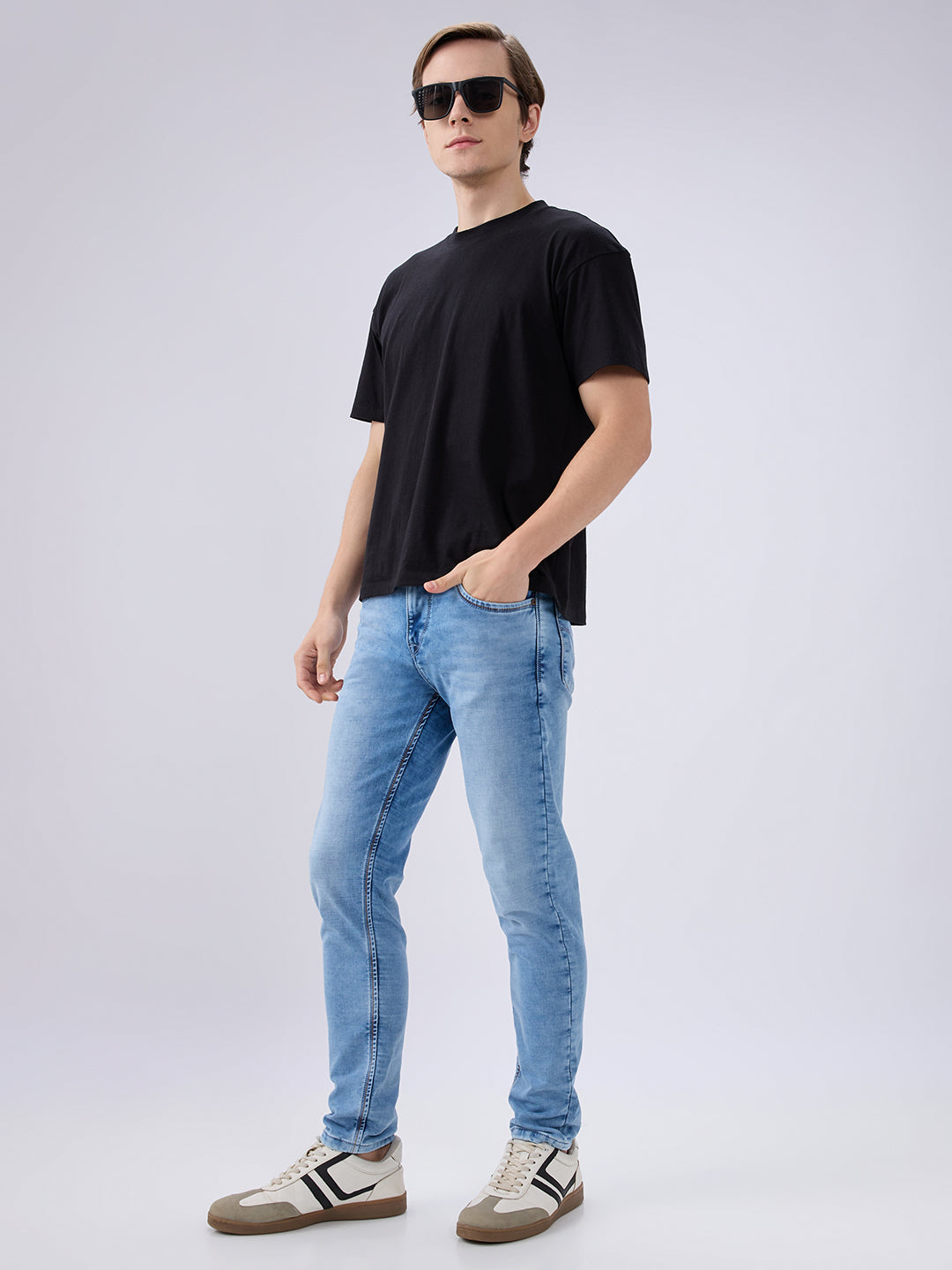 Men's Blue Mid-Rise Skinny Fit Cotton Blended Casual Jeans