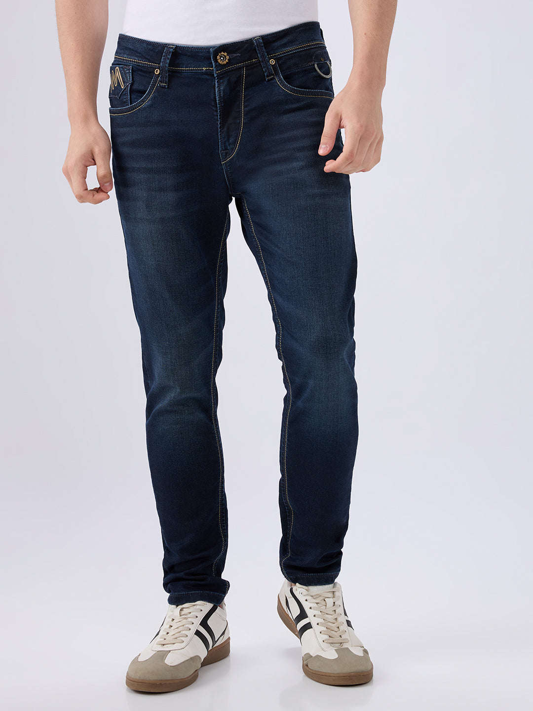 Men's Blue Mid-Rise Skinny Fit Cotton Blended Casual Jeans