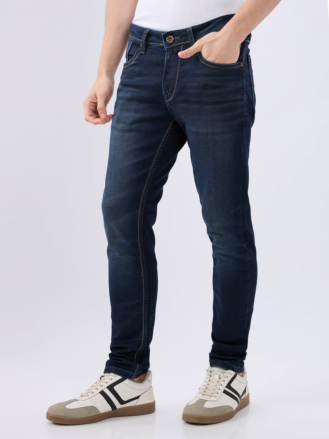 Men's Blue Mid-Rise Skinny Fit Cotton Blended Casual Jeans