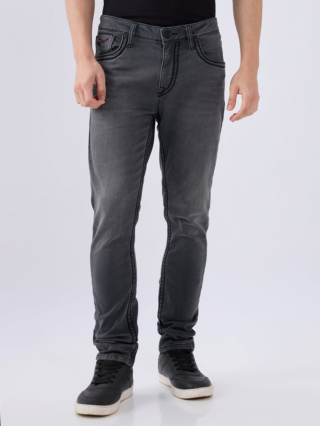 Men's Black Mid-Rise Skinny Fit Cotton Blended Casual Jeans