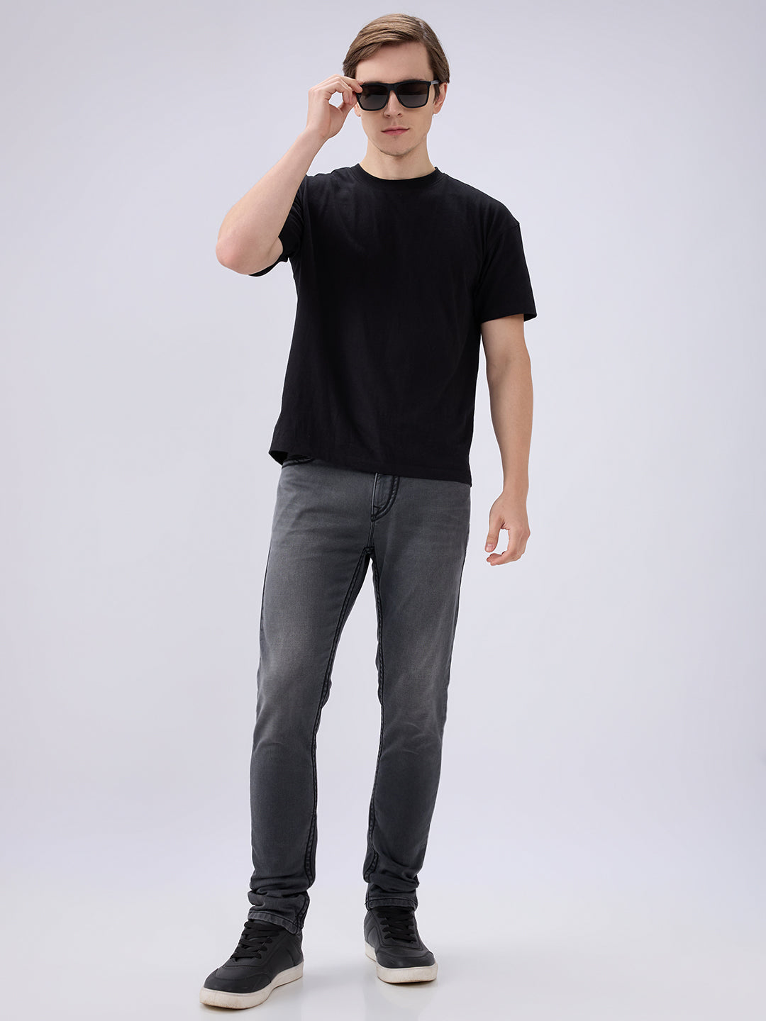 Men's Black Mid-Rise Skinny Fit Cotton Blended Casual Jeans