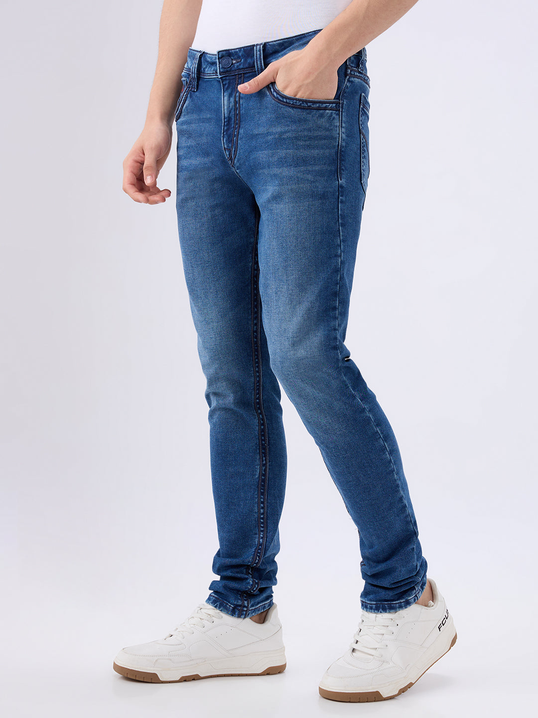 Men's Blue Mid-Rise Skinny Fit Cotton Blended Casual Jeans