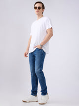 Men's Blue Mid-Rise Skinny Fit Cotton Blended Casual Jeans