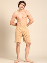 Men's Beige Cotton Regular Fit Shorts