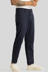 Men's Navy Casual Regular Fit Solid Chinos