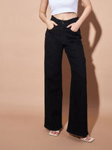 Women's Black Casual Solid Straight Fit Jeans
