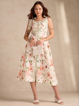 Women's Multicolor A-Line Printed Poly Slub Dress