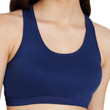 Girls Navy Double Layered Non Wired Full Coverage Racerback Beginner Sports Bra - Pack of 2