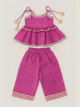 Girls Pink Cotton Festive Kurta Set