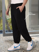 Men's Black Casual Baggy Fit Solid Cargo