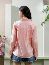 Women's Pink Casual Solid Regular Fit Full Sleeves Shirt