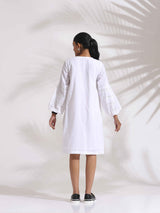 Women's White Cotton Schiffli Short Dress