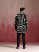 Men's Black Ikat Short Kurta and Trouser Set