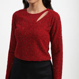 Women's Wine Embellished Shoulder Cutout Top